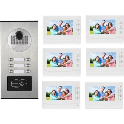 Kinjoin AC100-240V 6 Apartments Video Doorbell Multi Apartment Building Ring Camera with RFID Keyfob Single House