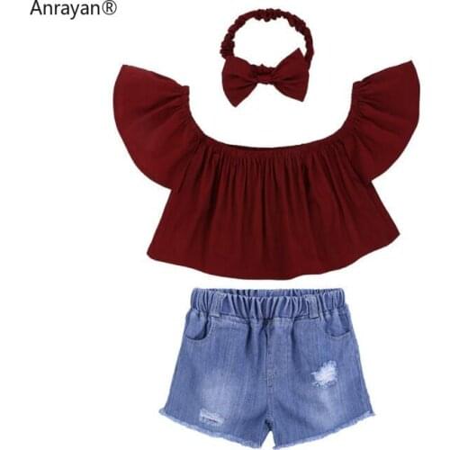 2020 Summer Fashion Toddler Baby Girls Clothes Sets Princess One-shoulder Top Kids Ruffles Blouse Shorts 2pcs Suit Set