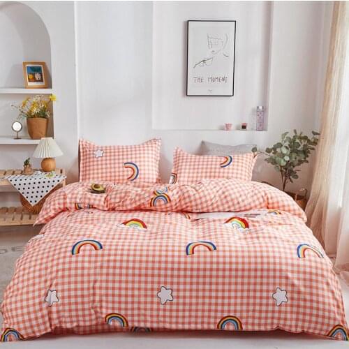 Grid Rainbow Bedding Set Double Single Winter Duvet Cover Set Queen 180x220cm Bedsheet Set Pillowcaes Bed Clothes Cartoon Bedset