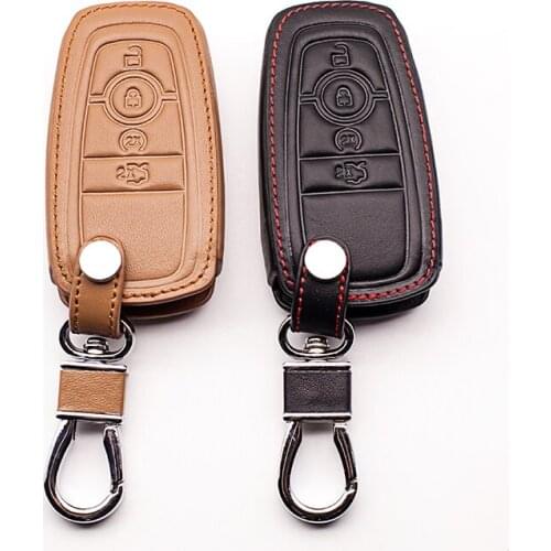 Car leather key cover For Ford 2017 new Mondeo Wing Tiger New Fox remote control protective case 4 button car keys accessories
