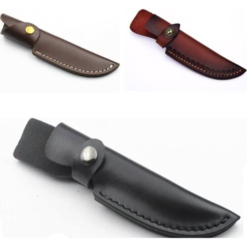 Leather Knife Straight Sheath Pouch with Belt Clip Retro Dark Brown Chic Cover