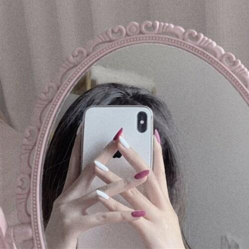 Round matte pink and white hit pure color false nails 24pcs french lady full nail tips Middle-long size bride fake nails cute