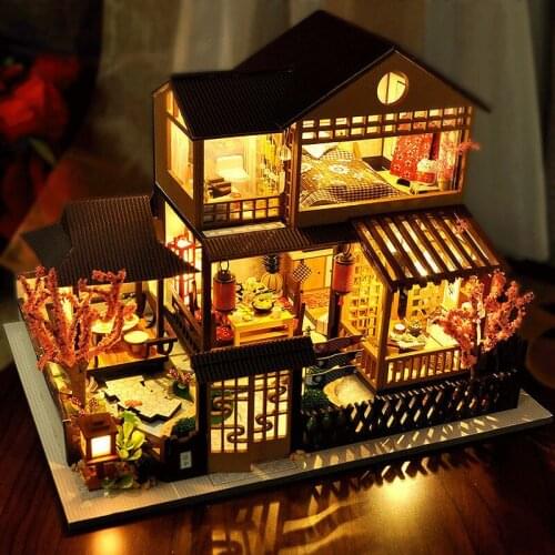 Doll House Furnitures Diy 3D Wooden Building Miniaturas Assemble Dollhouse Toys for Children Birthday Gifts