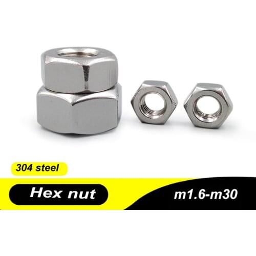 M1.6 M2 M3 M4 M5 M6 M8 M10 M12 M14 M16 M18 M20 M22 M24 m27 M30 304 steel hexagon nut stainless steel bolt fastener set