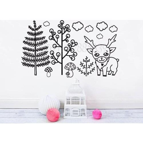 Cute Little Deer And Tree Wall Stickers For Kids Room Nontoxic PVC Baby Nursery Wall Decor Art Mural DIY Home Stickers Hot LC201