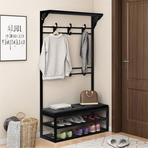 Multi-function Coat Rack And Shoe Cabinet Wall Bedroom Porch Hanging Clothes Rack with Stool Floor Standing Bag Hanger Organizer
