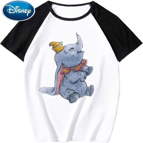 Disney Chic Fashion Dumbo Elephant Cartoon Print Couples Unisex Women T-Shirt O-Neck Short Sleeve Tee Top 10 Color Female Femmes