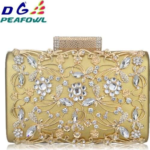 Fashion Prom Evening Bag Diamond Metallic Flower Clutch Bag Relief Luxury Handbag Banquet Party Purse Womens Shoulder Bag