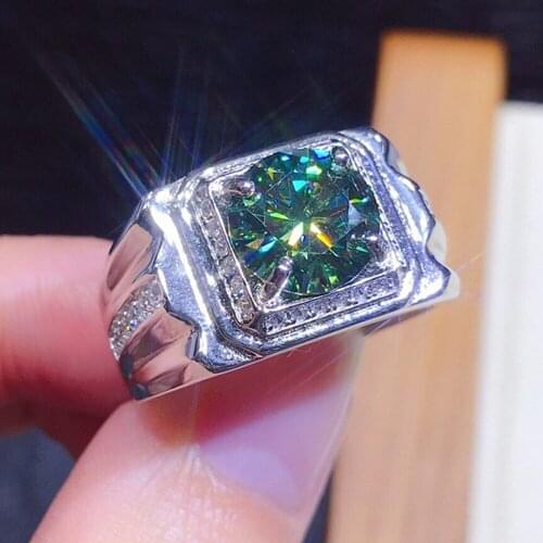 Fashion 2 Carats Zircon Diamonds Gemstones Mens Finger Ring Pt950 White Gold Silver Color Bague Jewelry Cool Accessories Gifts