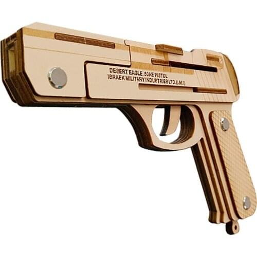 Laser Cutting DIY 3D Puzzle Woodcraft Assembly Kit Desert Eagle Fire Rubber Band Gun For Child Gift ( with 50+ rubber bands)