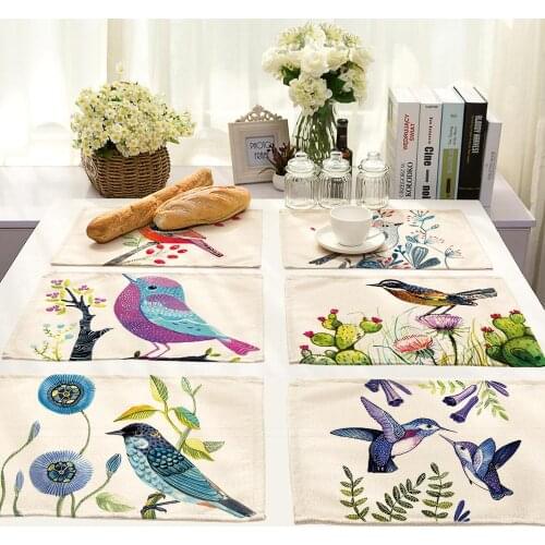 Non-slip insulation Placemat coaster for table dinner Cartoon Bird Table Mats cotton linen Pads Home Decor 42*32cm DD202