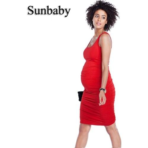 Sunbaby New Fashion Multi Color Maternity Clothes Singlet Nice Bamboo Fiber Fabric Party Maternity Dress Casual Pregnancy Dress