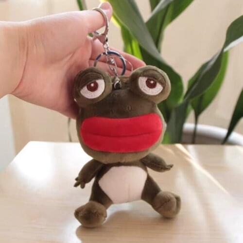 New 14cm high quality plush frog keyring stuffed fashion mobile phone accessory bag keychain pendant soft doll gift girlfriends