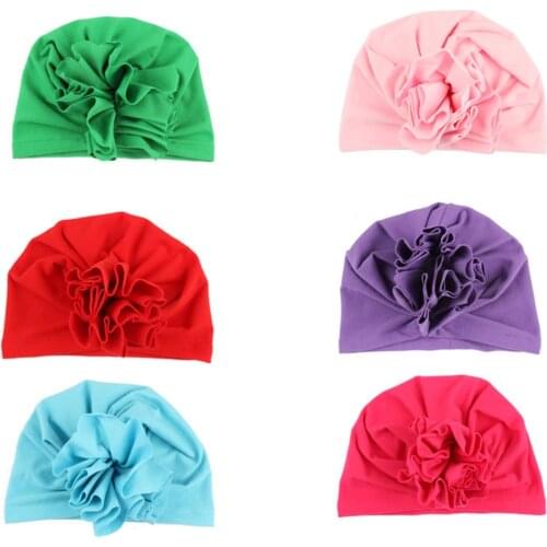 Solid Color Childrens Turban Baby Fashion Floral Shape Headwear Sleep Cap