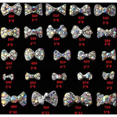Factory Wholesales Shiny 10pcs Metal Nail Crystal ab Rhinestones Silver Nail Bow Tie pietre e cristalli cuore 3d Bows for Nails