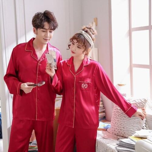 Pajama suit Satin Silk Pajamas Sets Couple Sleepwear Family Pijama Lover Night Suit Men & Women Casual Home Clothing