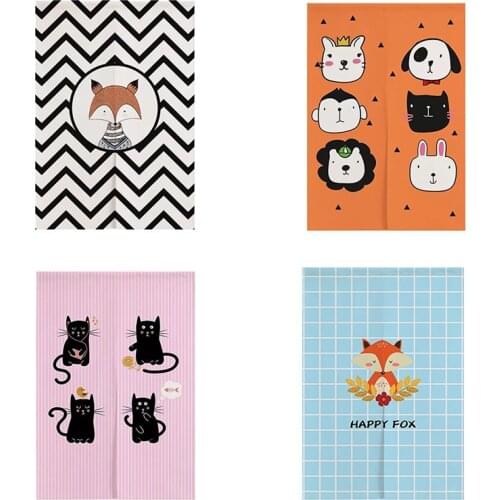 Cartoon Animal Cotton Linen Cloth Door Curtain Bedroom Kitchen Cabinet Partition Curtain Bathroom Shower Half Curtain
