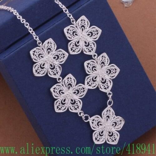 Silver Plated Necklace, Silver Plated fashion jewelry Five little flower /eocanfja bpeakgla AN477