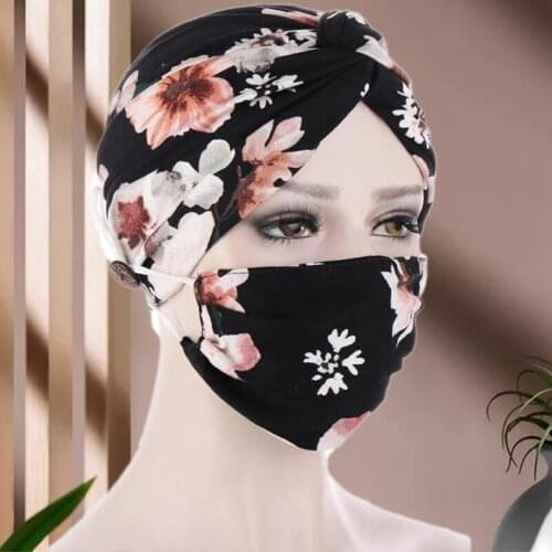 Fashion Warm Twist Hood Mask Set Anti Pull Button Hood Muslim Scarf Headband For Women Hair Clip Hairbands