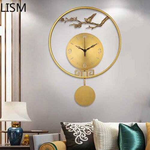 Luxury Copper Wall Clock Living Room Silent Light Luxury Atmosphere Magpie Dengmei Art Pendulum Clock Wall Clock Horloge Mural