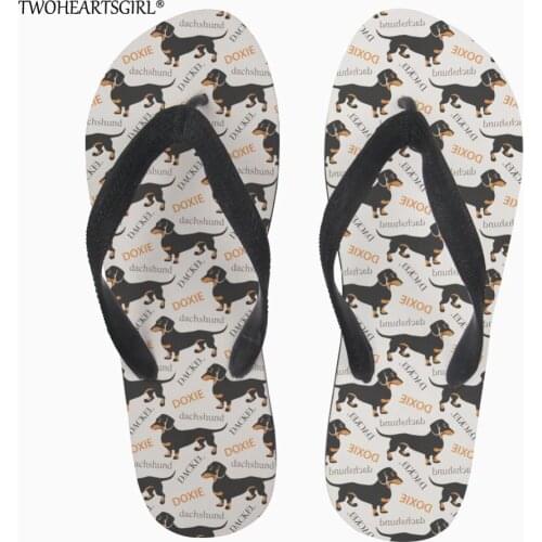 Twoheartsgirl Cute Dachshund Dog Flip Flops Printing Animal Summer Beach Slippers Soft Comfortable Women Home Flats Flipflops