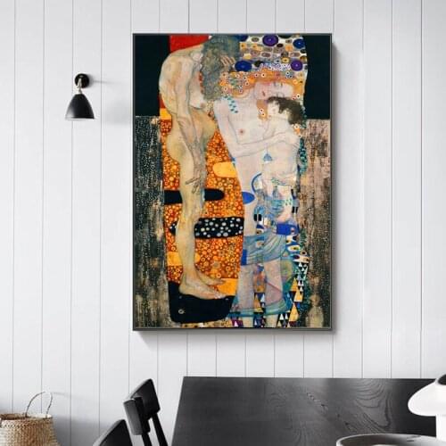 Scandinavian The Three Ages of Woman By Gustav Klimt Oil on Canvas Painting Posters and Prints Wall Art Picture Home Decoration