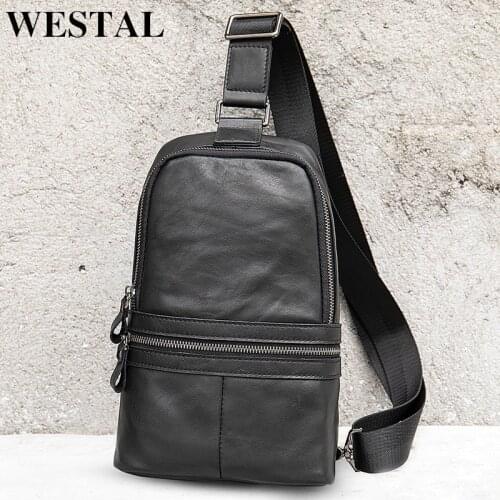 WESTAL Mens Bag Genuine Leather Messenger Bag Men Leather Shoulder Bags Man Male Chest Pack Sling / Crossbody Bags for Men