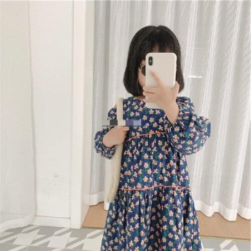 Girls skirt floral round neck long sleeve dress princess dress autumn new foreign trade childrens wear winter dress for girls