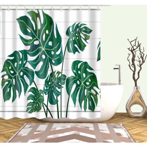 Green Tropical Plants Green Leaves Shower Curtain Bathroom Shower Printing Waterproof Mildewproof Decor Large 180x200 Cm
