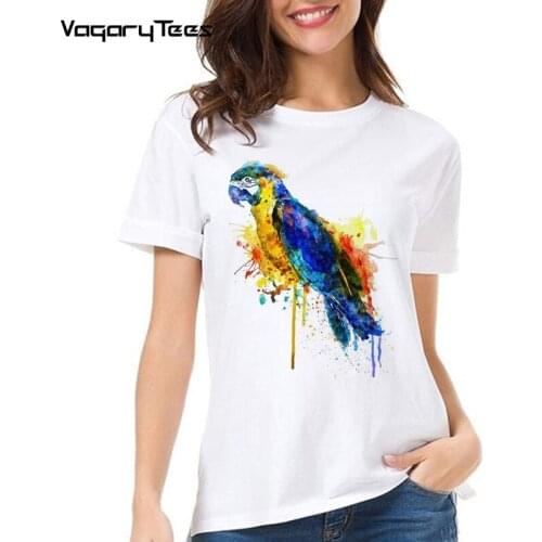 Parrot Watercolor painting Women T Shirt Hip Hop Harajuku Watercolor animal T-Shirt Short Sleeves Casual Tops Streetwear Tee