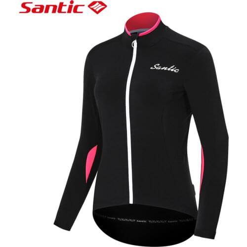 Santic Womens Cycling Jacket Long Sleeve Thermal Fleece MTB Bicycle Windbreaker Winter Reflective Mountain Bike Jersey Clothing
