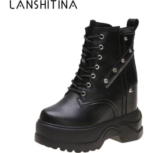 Ankle Boots Women Winter Shoes 2020 Fashion Hidden Heels Motorcycle Boots Ladies Platform Leather Boots Warm Fur Sneakers 10cm