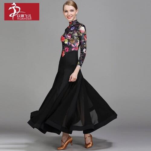 Printing Velvet Top with Long Sleeve Flamenco Dress for Woman Dance Tango & Waltz Standard Practice Skirt Modern Dancewear A0004