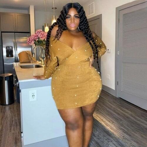 Plus Size Clothing Dresses for Women Party Sexy Bodycon Dress High Waist Long Sleeve Winter Velour Dress Wholesale Dropshipping