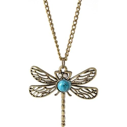 Women Long Necklace Vintage Hollow Dragonfly Pendant Retro Style Bronze Long Chain Sweater Necklaces NYZ Shop