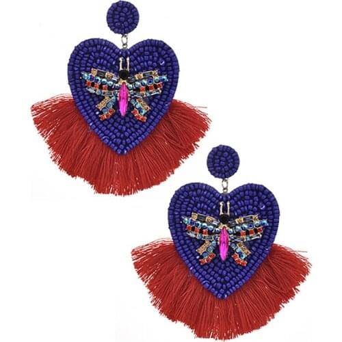 ZHINI Ethnic Boho Colorful New Long Tassle Earrings for Women Handmade Zircon Dragonfly Drop Earring Statement Jewelry Brincos