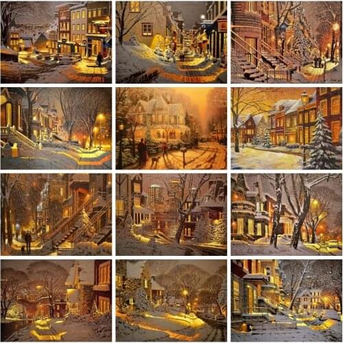 Winter Street In Snow 5D DIY Diamond Painting Pictures Of Rhinestones Landscape Full Drill Cross Stitch Kits Mosaic Home Decor