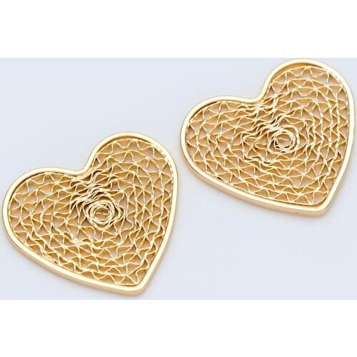 10pcs Filigree Gold Heart Pendants 19x21mm, 18K Gold plated Brass, Hollow Heart Charms (GB-985)