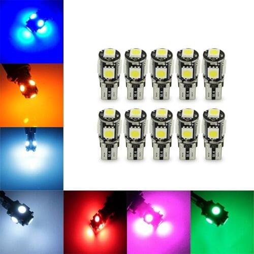 10Pcs T10 W5W 5050 5SMD LED Canbus Error Free Bulbs For 192 168 194 Clearance Lamps License Plate Lights 12V