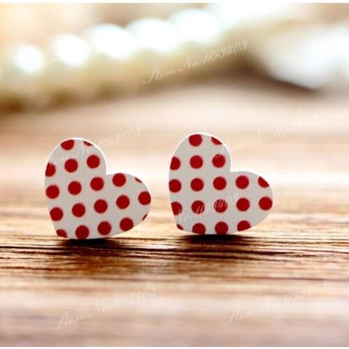 16mm Heart Shape Image Painted Wooded Laser Cut Cabochon to make Rings, Earrings, Bobby pin, pendant