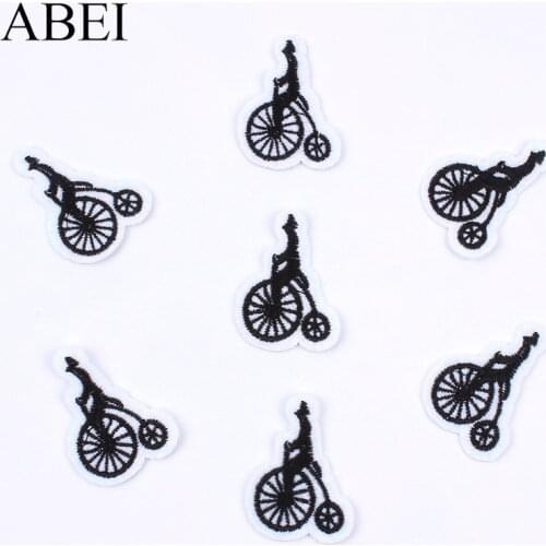 20pcs/lot Embroidered Black bicycle Rider Patch for boy Clothing Iron On Garment Stickers DIY Appliques Jeans Bags Decoraiton