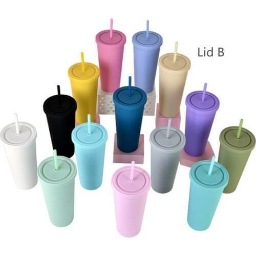 2021 new 22OZ / 700ml double wall matte finish reusable skinny straw tumblerss plastic tumbler double wall tumbler with straw