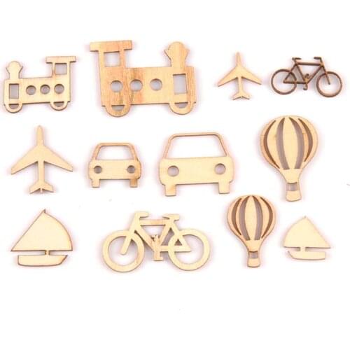 24Pcs 10-25mm Mixed Mini Vehicle Wooden Ornaments Scrapbooking DIY Crafts Accessory Natural Wood Slices For Home Decor m1700