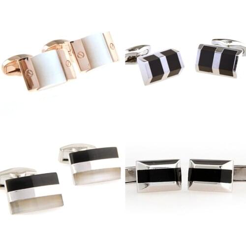 5pairs/lot White Pearl Shell Black Onyx Cufflinks Cats Eye Inlaid Shirt Cuff Links Mens Jewelry Accessory Business Style