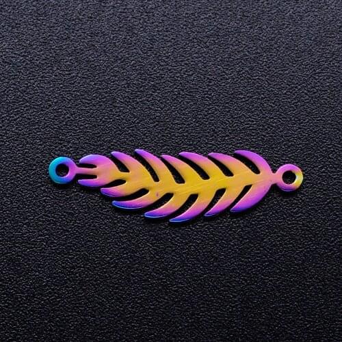 5pcs/lot 100% Stainless Steel Ear Of Wheat diy Connector Charms With Rainbow Plated Wholesale Never Tarnish Connectors