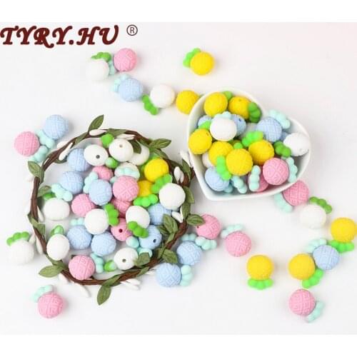 TYRY.HU 5pc Cartoon Pineapple Silicone Beads Food Grade Baby Teether Chew DIY Baby Teething Necklace Toys Pacifier Chain Tools
