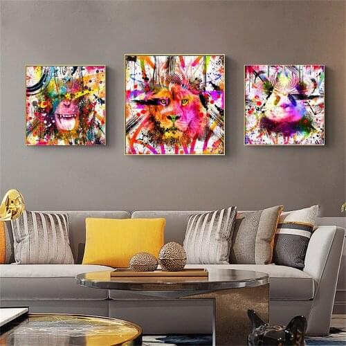 Abstract Animals Graffiti Pop Art Posters and Prints Wall Art Canvas Painting Colors Lion Panda Monkey Elephant Pictures Decor