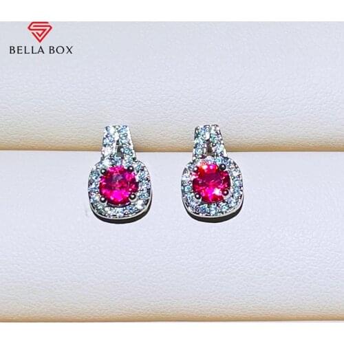BELLA BOX New Trendy 925 Sterling Silver Jewelry Drop Earrings With Round Shape Ruby Gemstones Fine Jewelry Gift To Girlfriend