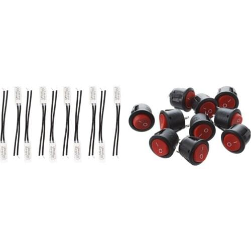 LBER 10 Pcs Bimetal Temperature Control Switch & 10 Pcs Red Round Button 2 Pin SPST On/Off Rocker Switch