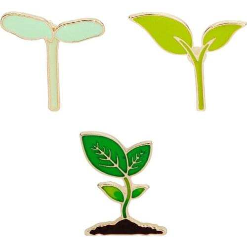 MINGQI 3pcs/set Cartoon enamel brooch green forest sprouts grass badge denim bag shirt collar pin women jewelry gift Accessories